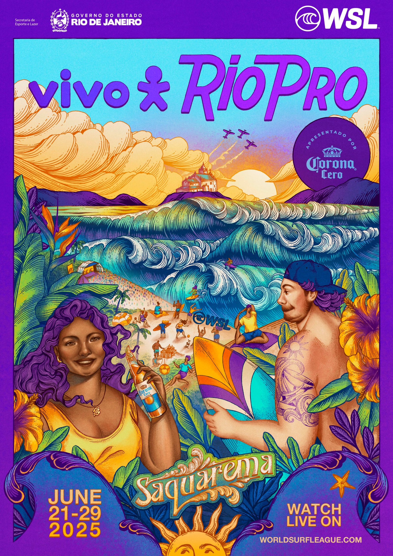Com presença de arte contemporânea, WSL revela pôster produzido por artista brasileiro para o Vivo Rio Pro 2025