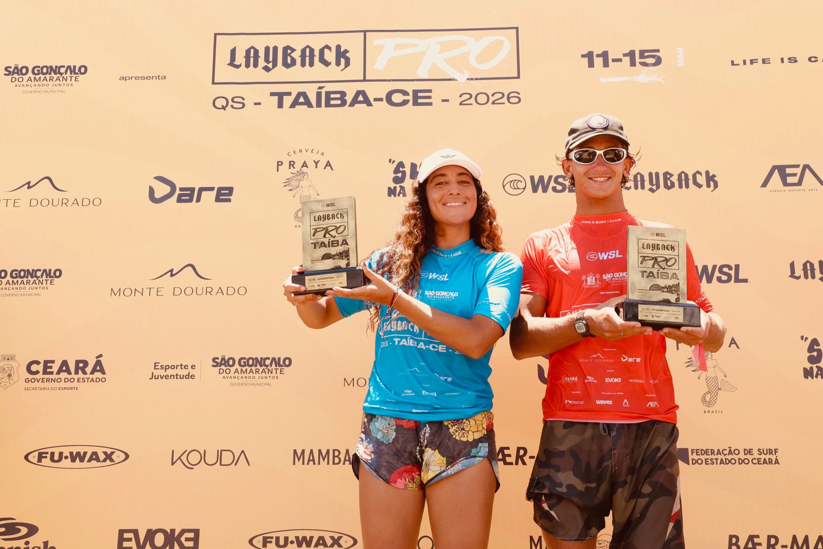 Rafael Barbosa e Daniella Rosas conquistam bicampeonato no WSL Layback Pro Taíba QS 4000
